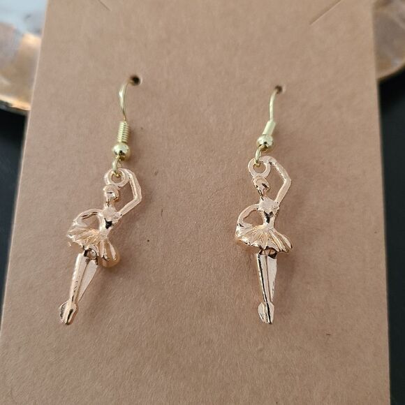 New Handcrafted 3D Ballerina Dangle Earrings on 14K Gold Plated Hooks - Picture 1 of 1